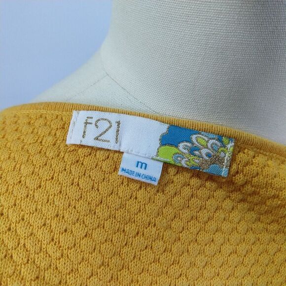 Vintage Y2K Knit Sweater Dress Size M Striped Yellow Forever 21 2000s Cotton - Picture 9 of 10